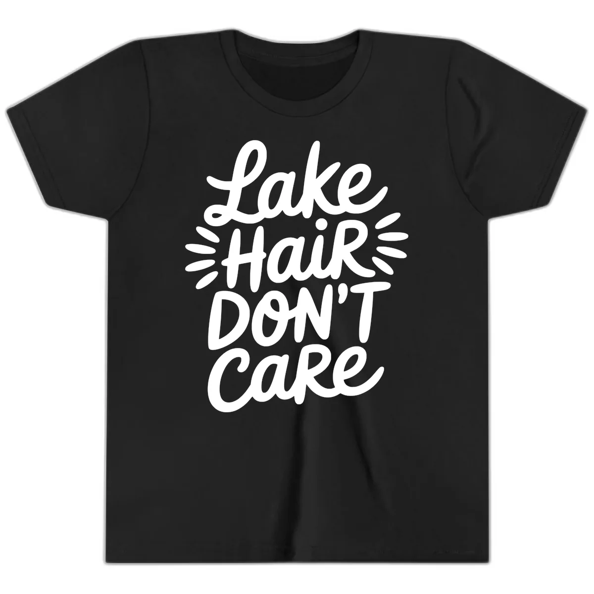 Lake Hair Don't Care Typography Design Youth T-Shirt in Black