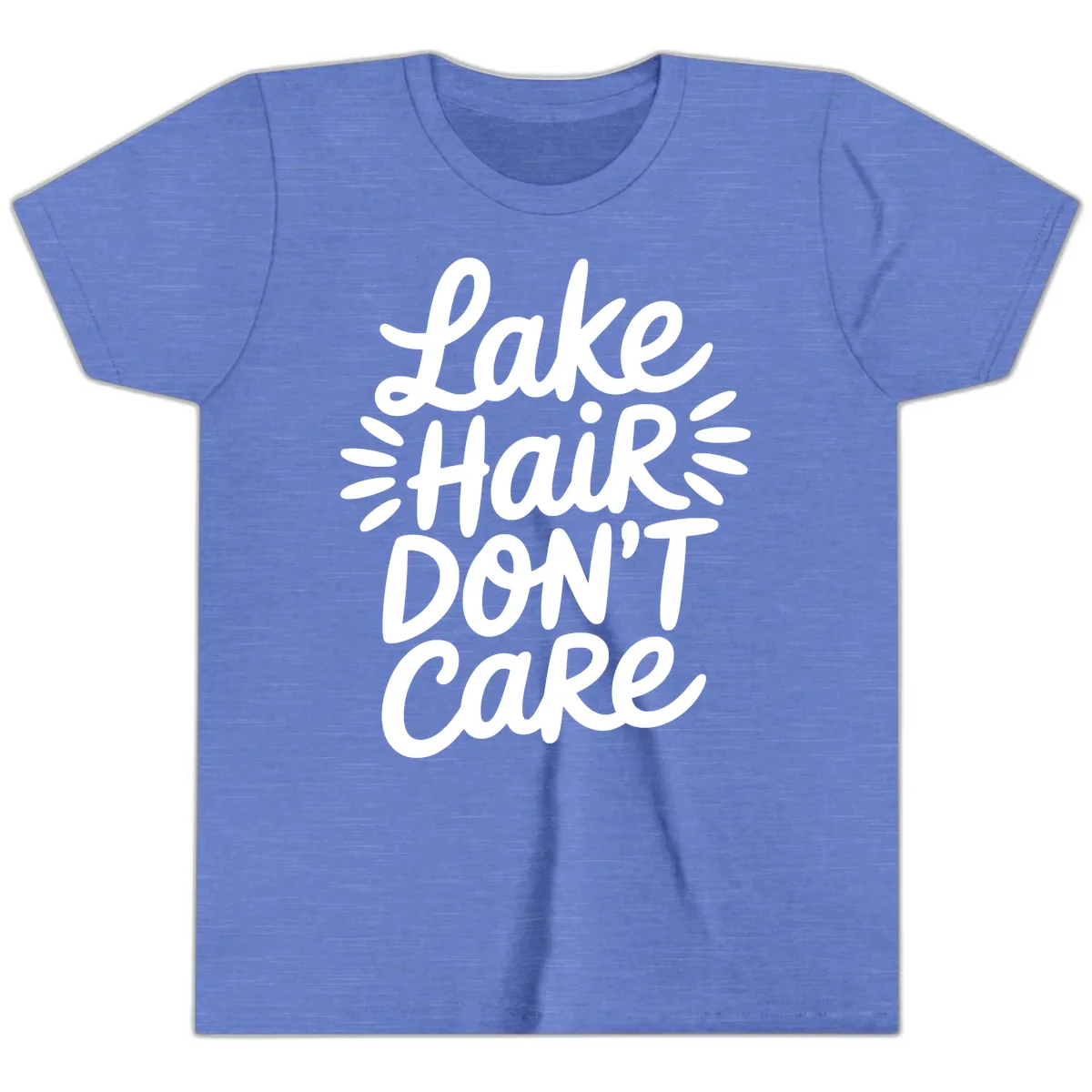Lake Hair Don't Care Typography Design Youth T-Shirt in Heather Columbia Blue
