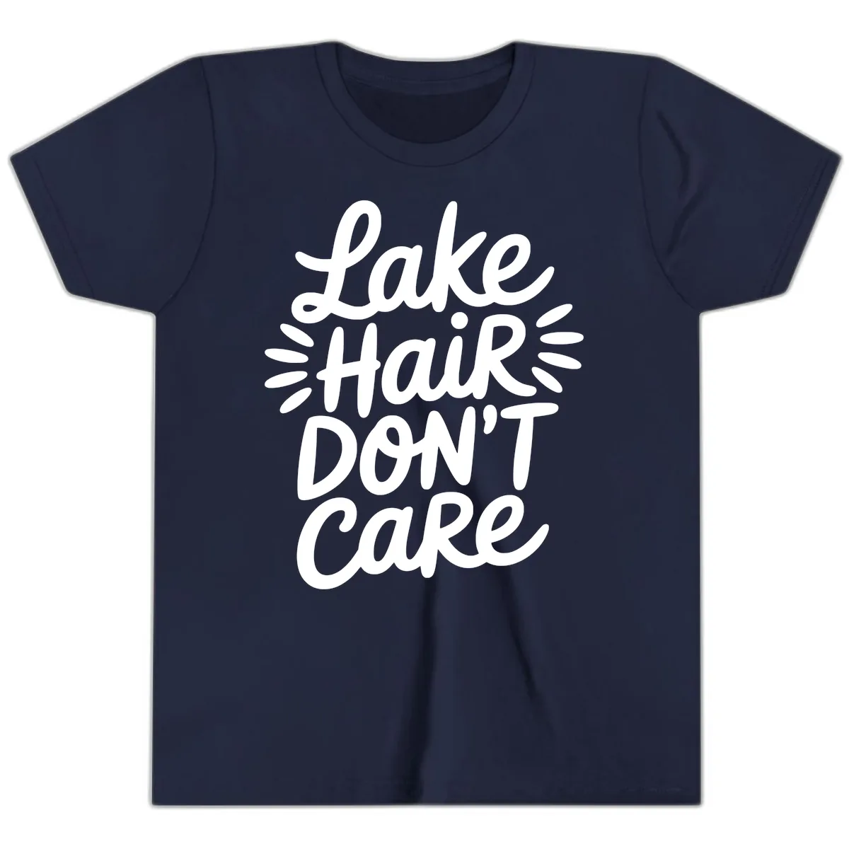 Lake Hair Don't Care Typography Design Youth T-Shirt in Navy
