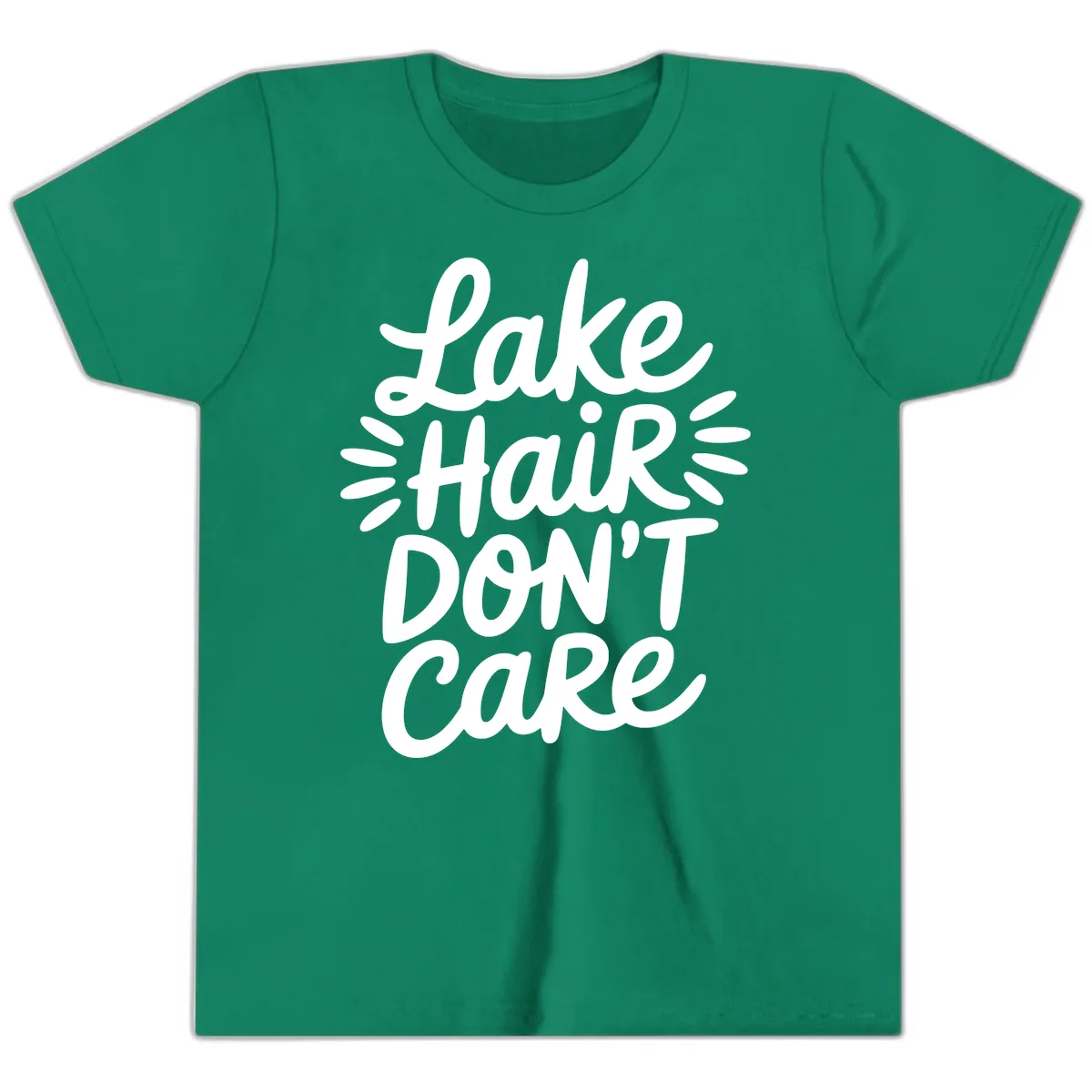 Lake Hair Don't Care Typography Design Youth T-Shirt in Kelly