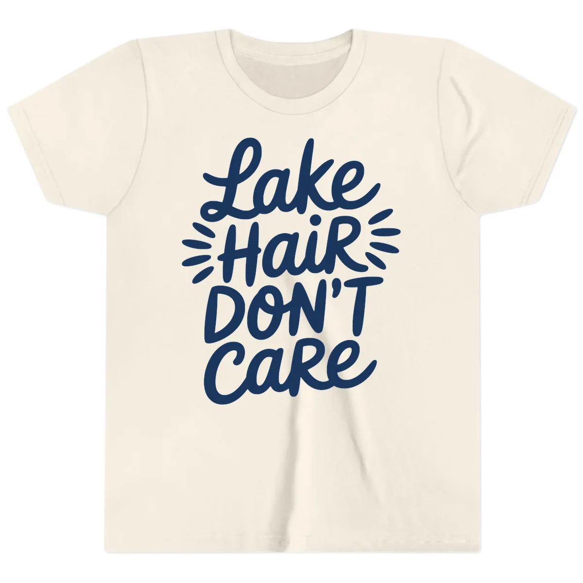 Lake Hair Don't Care Typography Design Youth T-Shirt in Natural