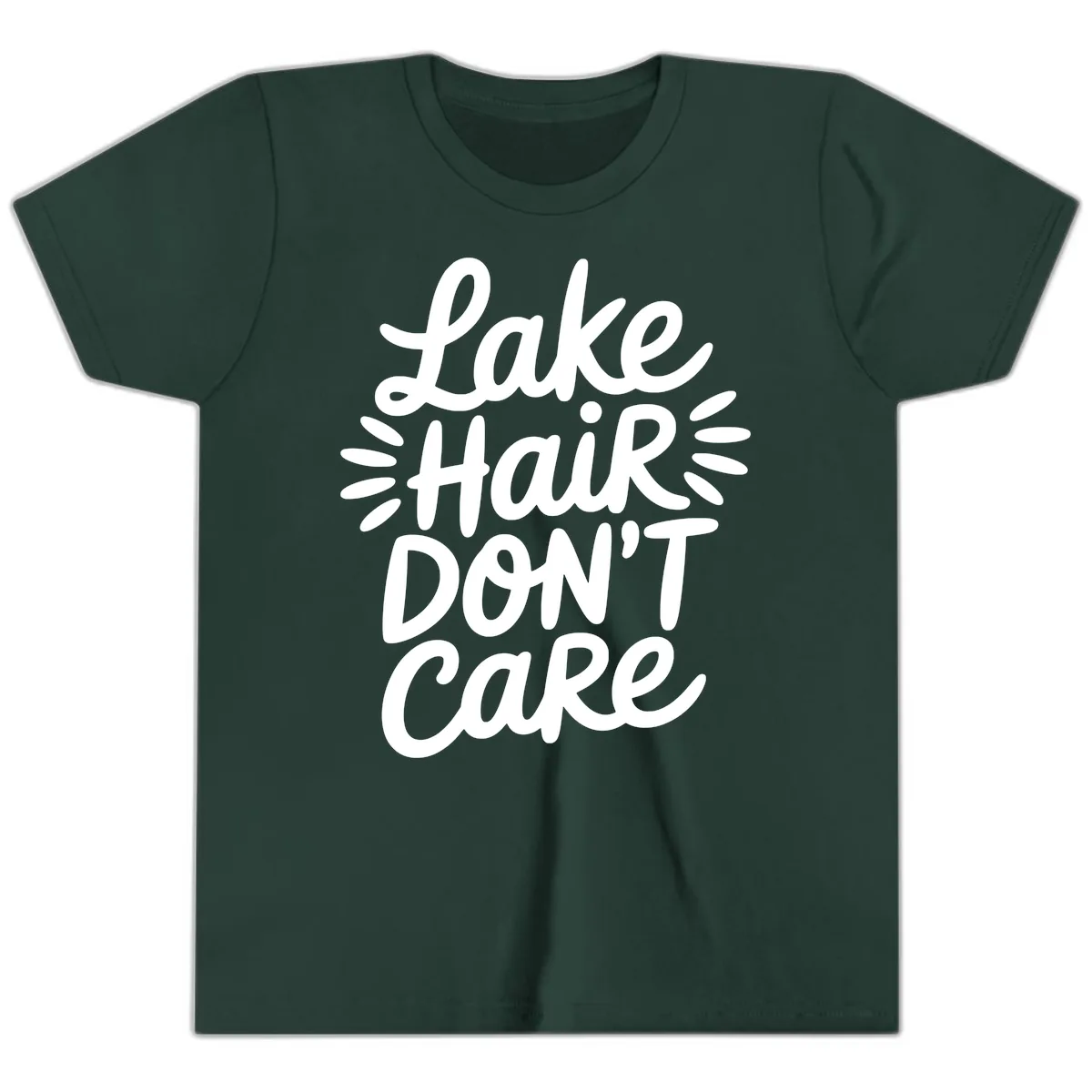 Lake Hair Don't Care Typography Design Youth T-Shirt in Forest