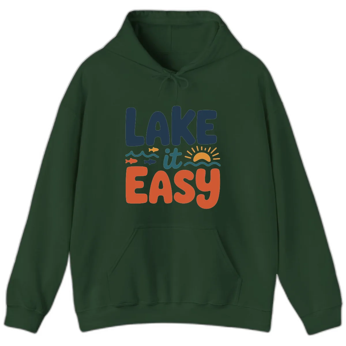 Lake It Easy Lifestyle Graphic Hoodie in Forest Green