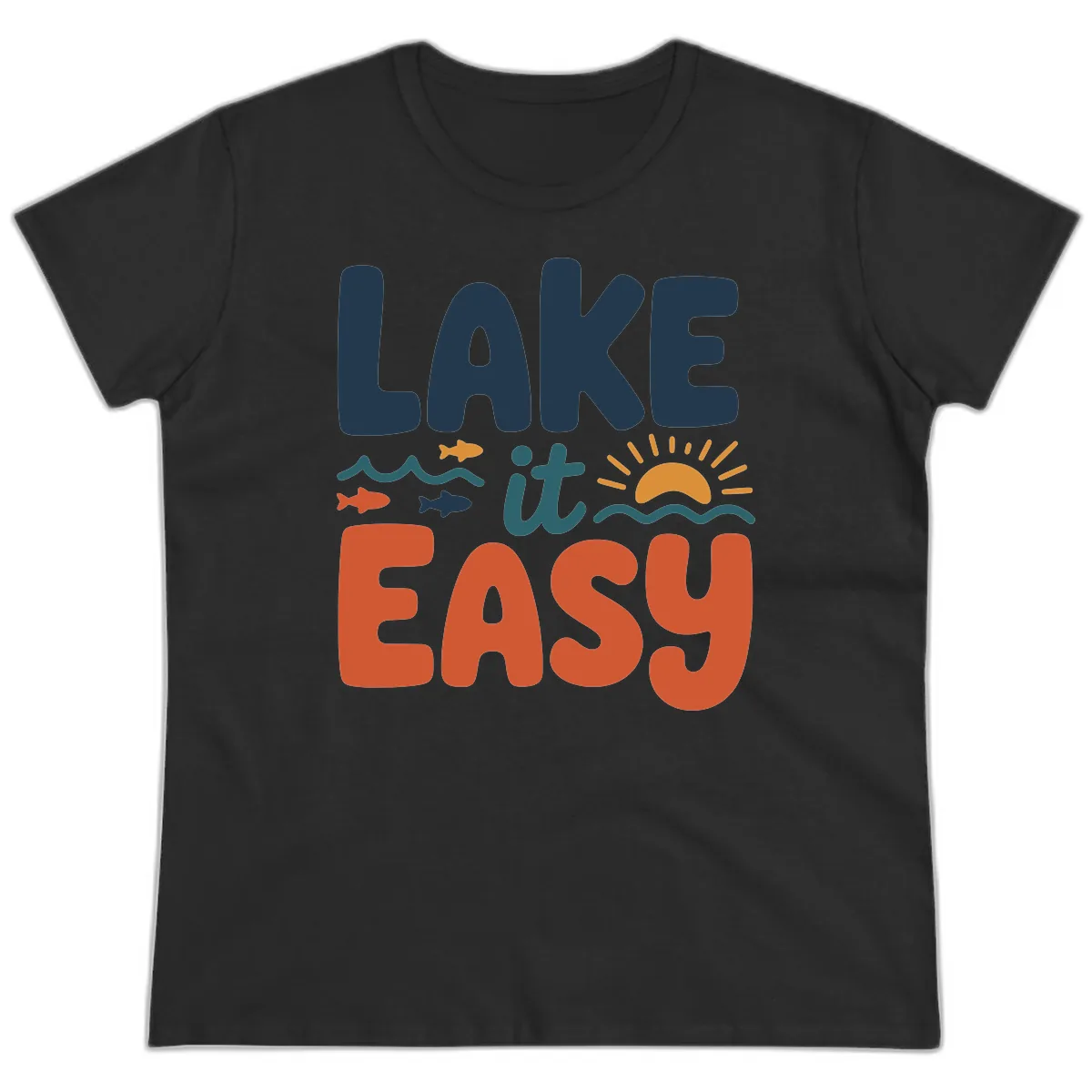 Lake It Easy Lifestyle Graphic Ladies Tee in Black