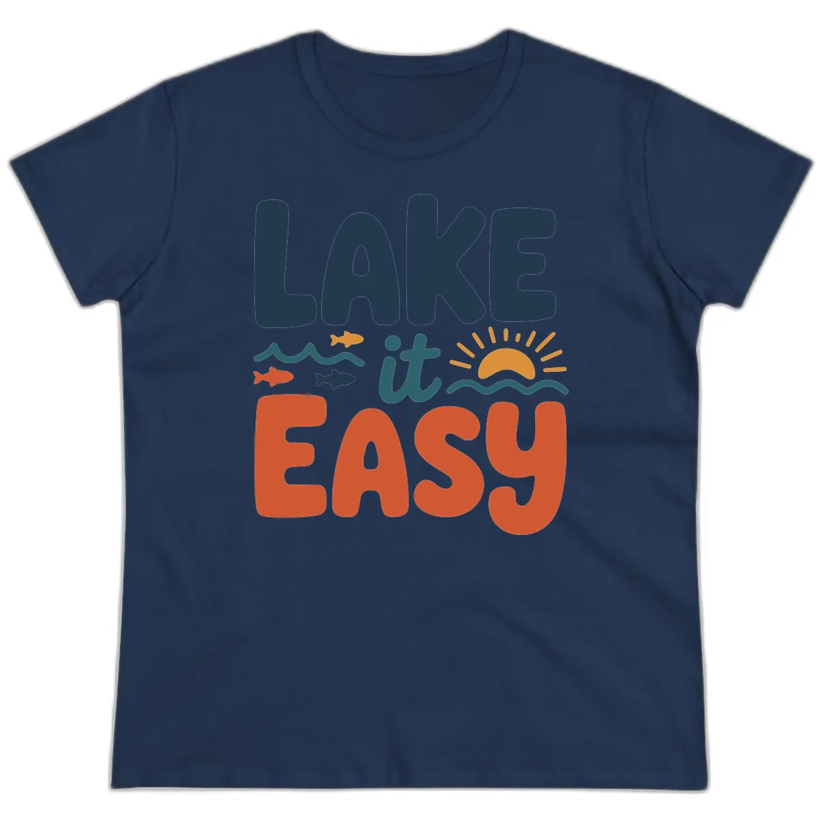 Lake It Easy Lifestyle Graphic Ladies Tee in Navy
