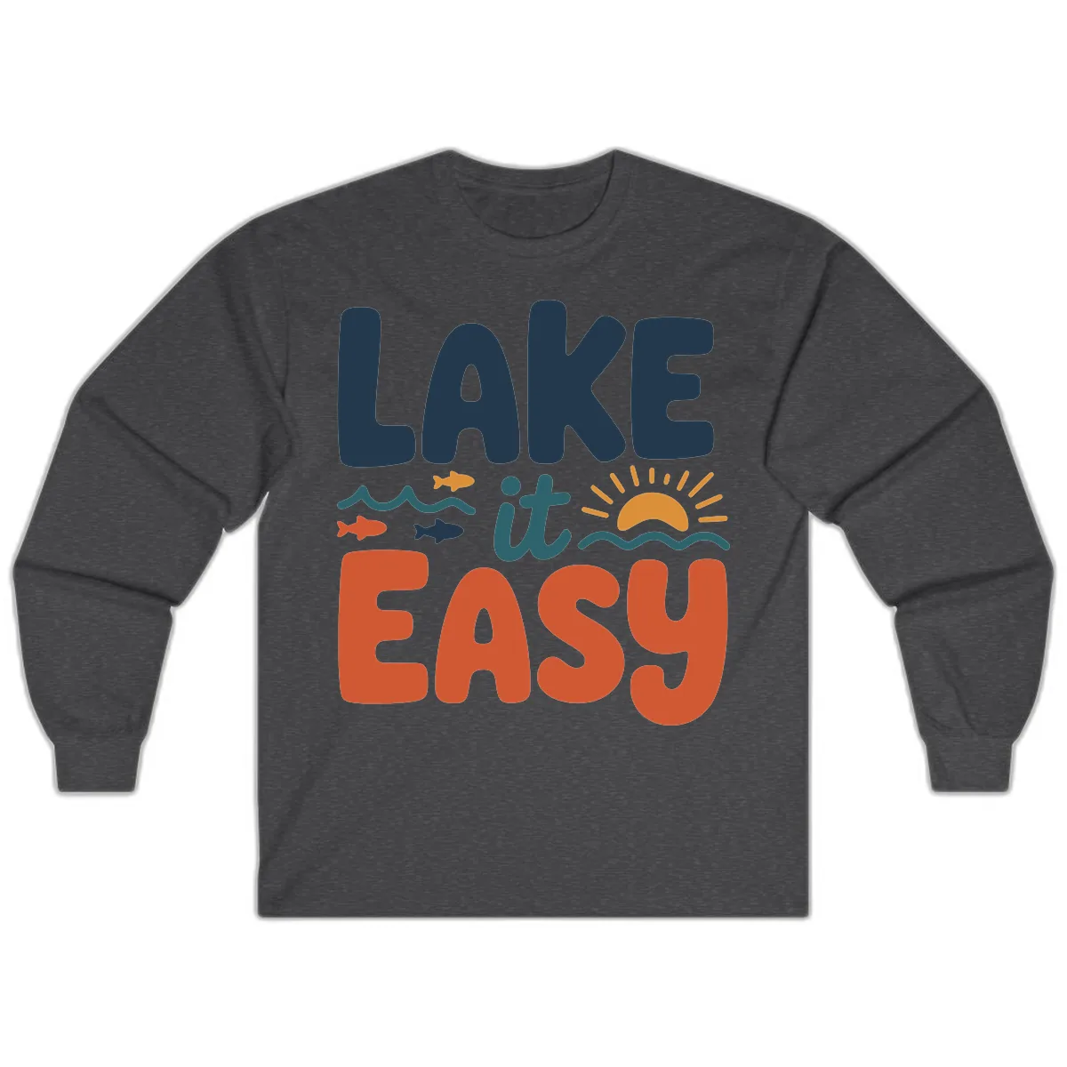 Lake It Easy Lifestyle Graphic Long Sleeve in Dark Heather