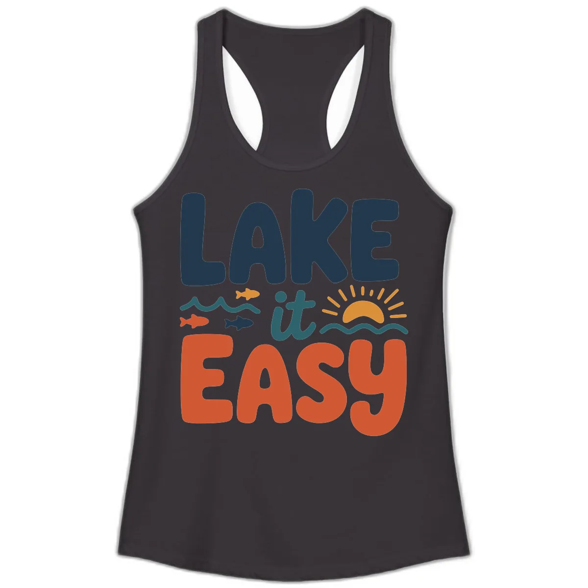 Lake It Easy Lifestyle Graphic Ladies Tank in Black
