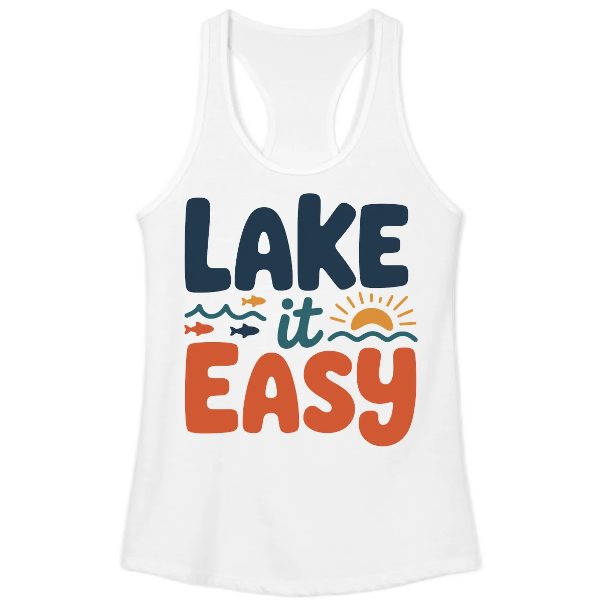 Lake It Easy Lifestyle Graphic Ladies Tank in White