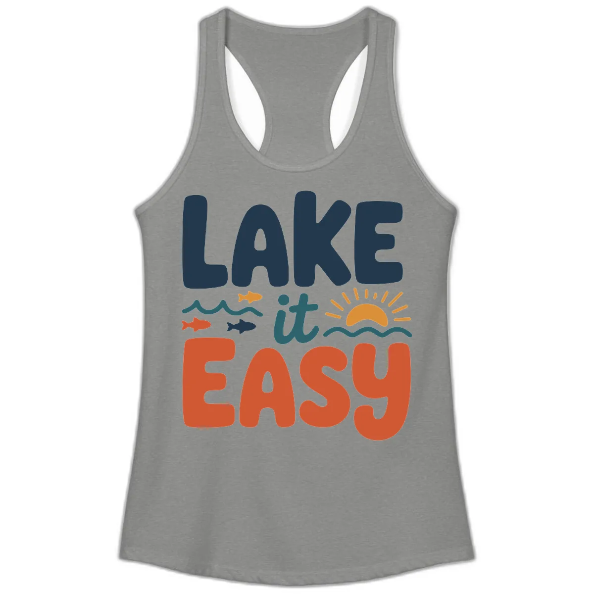 Lake It Easy Lifestyle Graphic Ladies Tank in Heather Grey