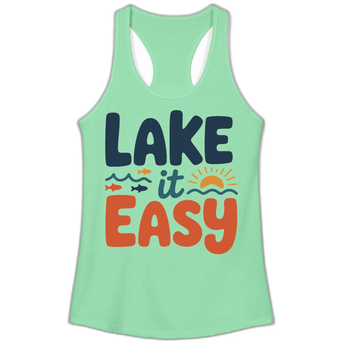 Lake It Easy Lifestyle Graphic Ladies Tank in Solid Mint