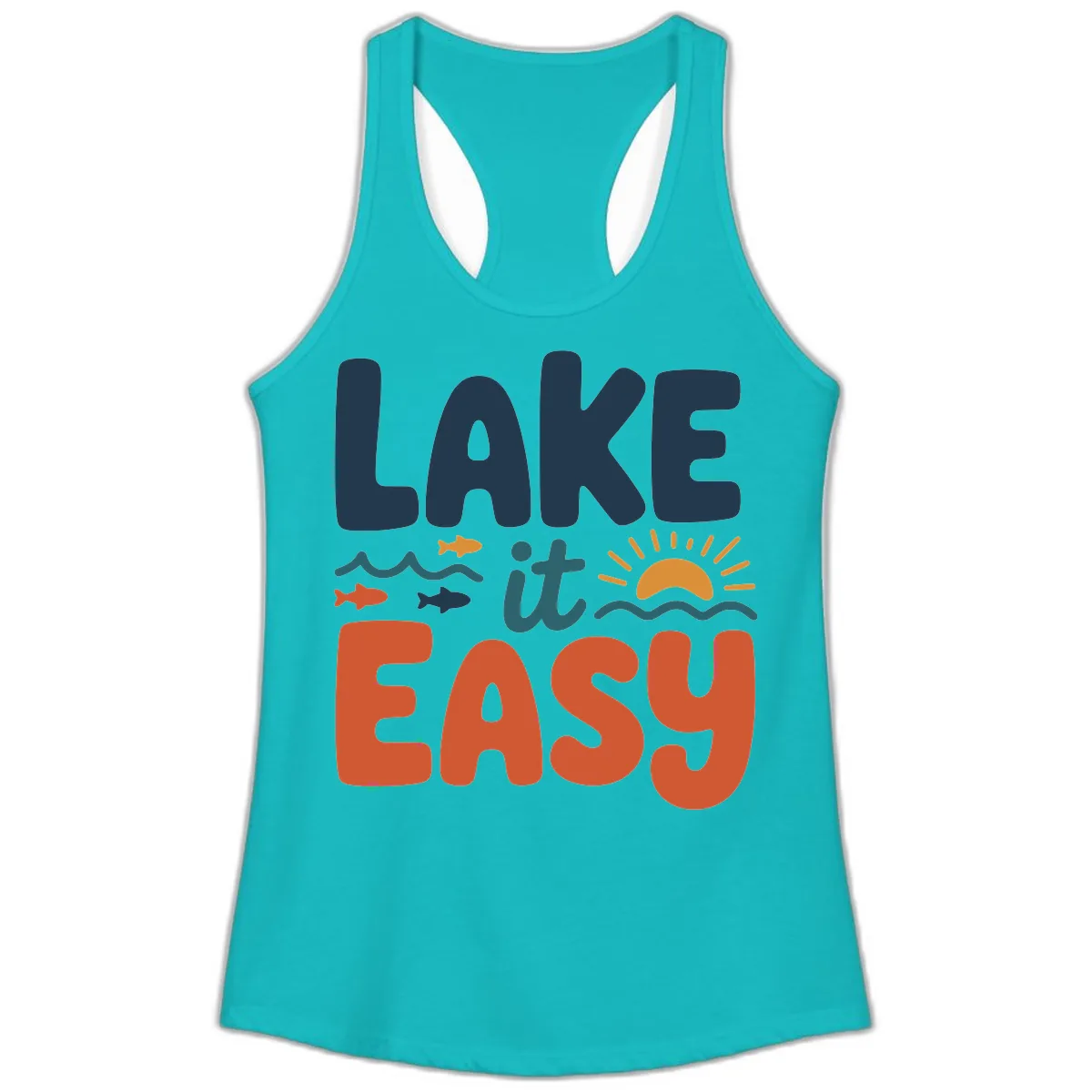 Lake It Easy Lifestyle Graphic Ladies Tank in Tahiti Blue