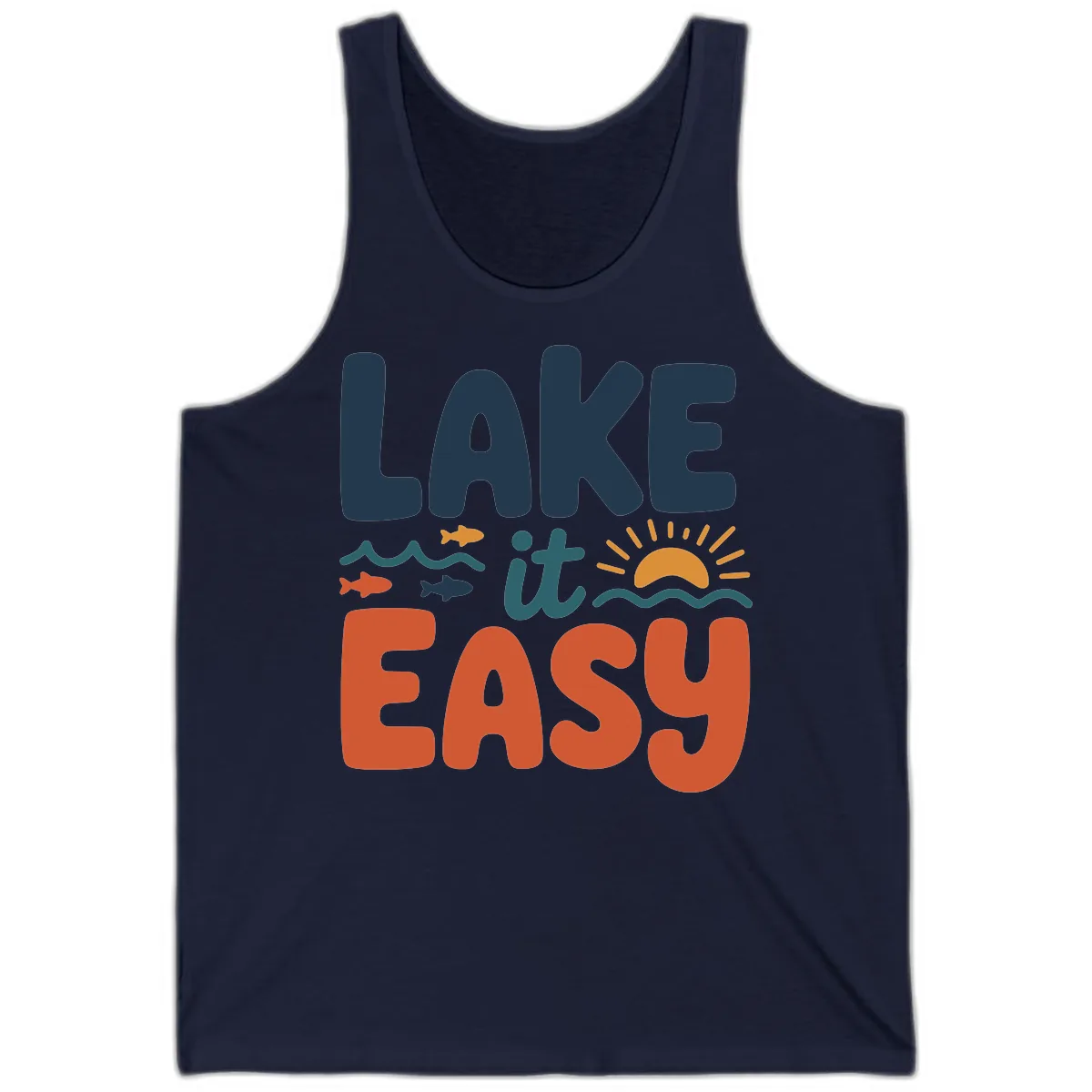 Lake It Easy Lifestyle Graphic Tank in Navy