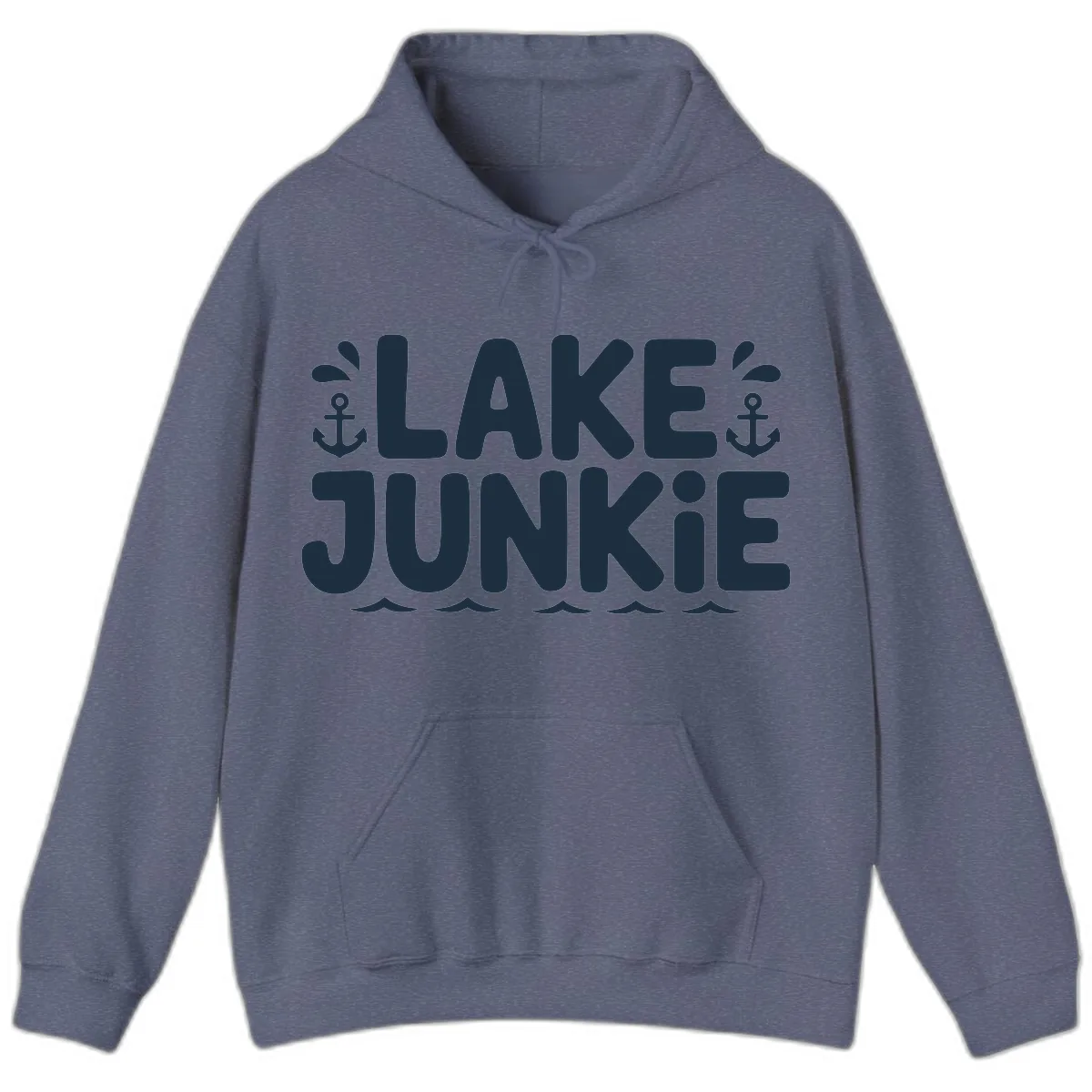Lake Junkie Typography Design Hoodie in Heather Navy