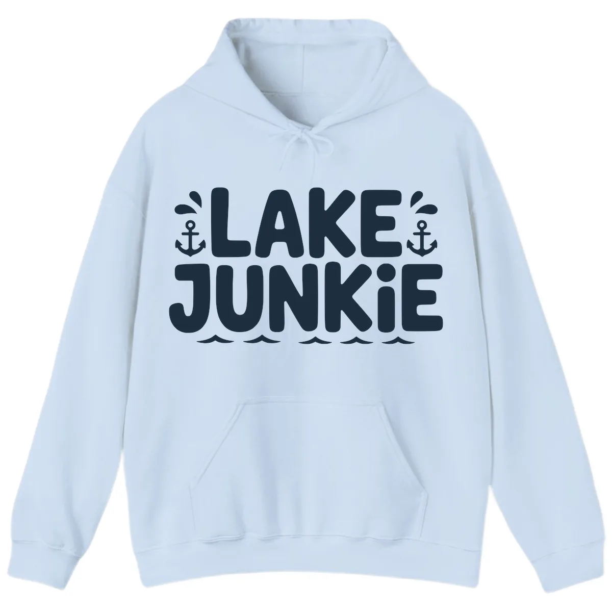 Lake Junkie Typography Design Hoodie in Light Blue