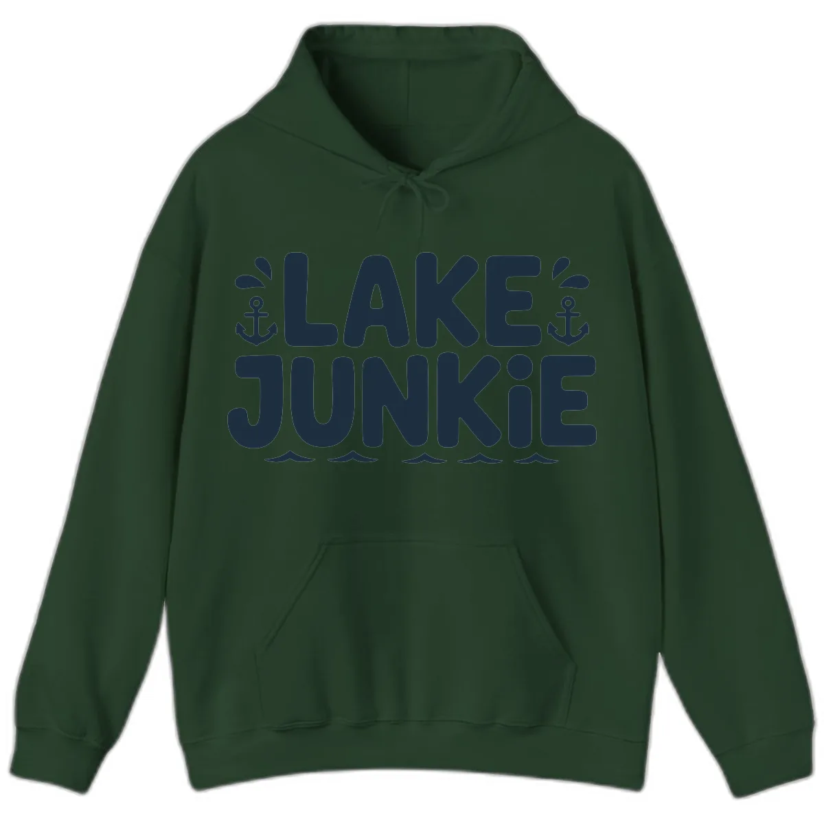 Lake Junkie Typography Design Hoodie in Forest Green
