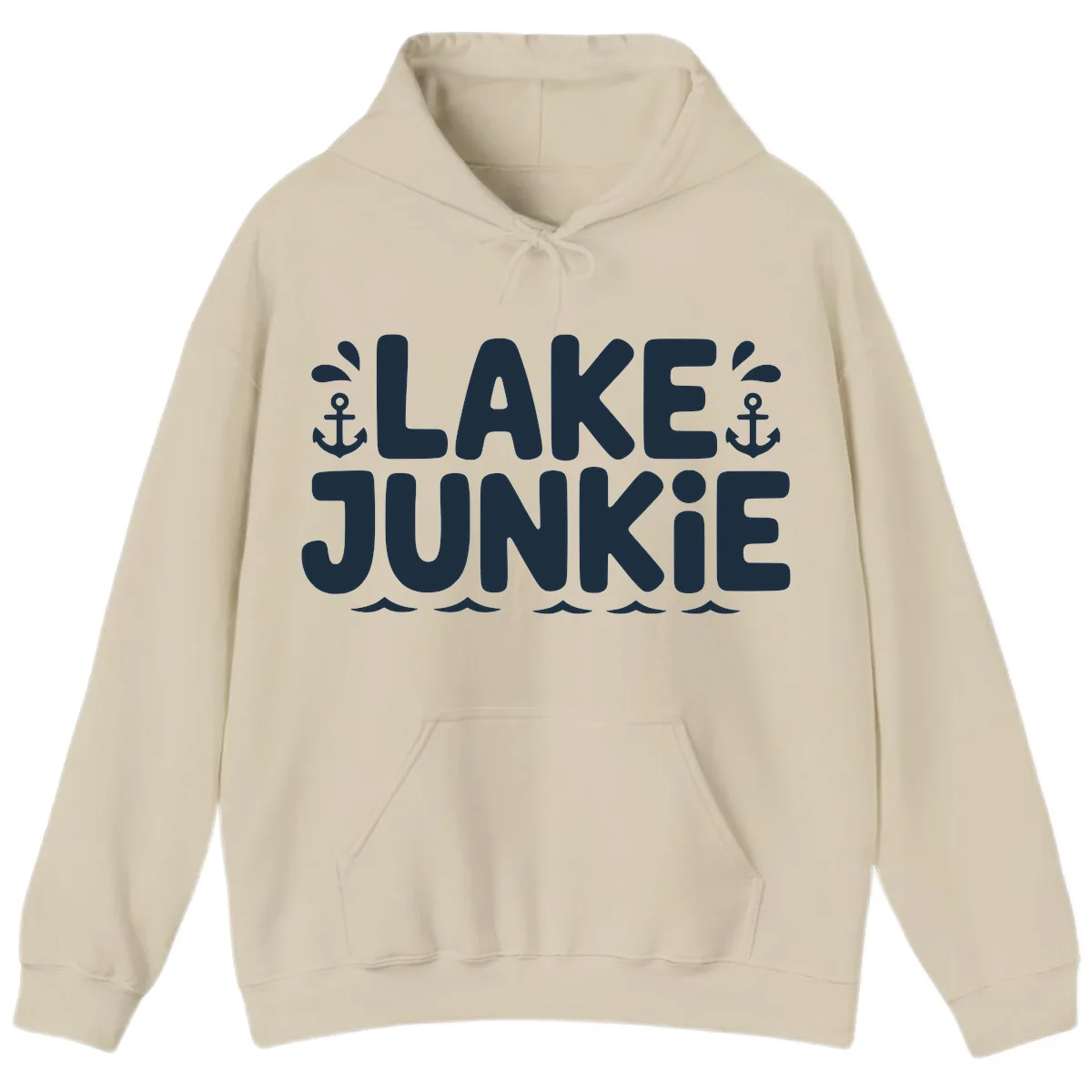 Lake Junkie Typography Design Hoodie in Sand