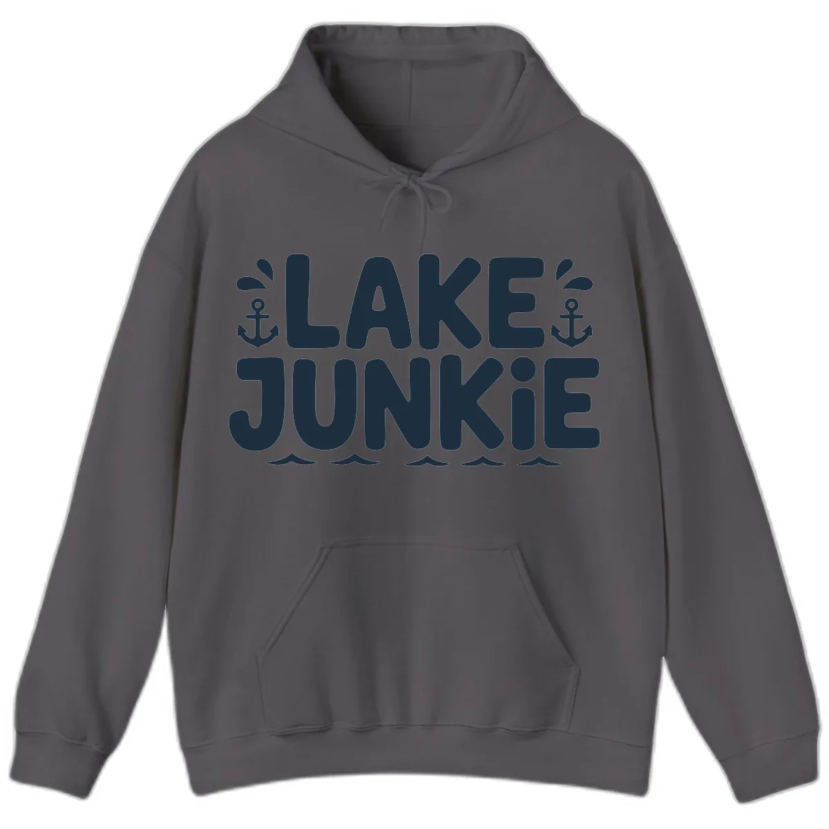 Lake Junkie Typography Design Hoodie in Charcoal