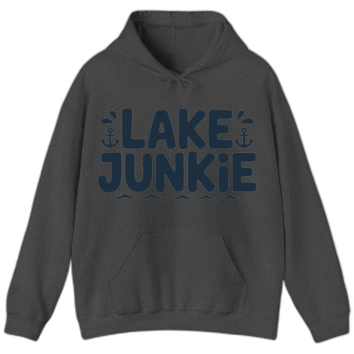 Lake Junkie Typography Design Hoodie in Dark Heather