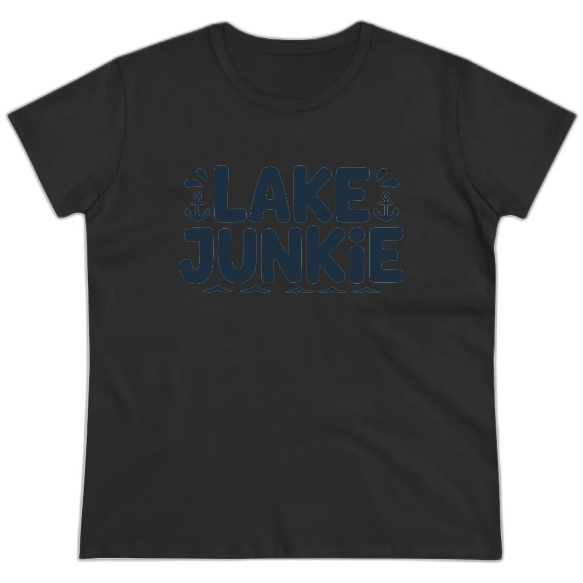 Lake Junkie Typography Design Ladies Tee in Black