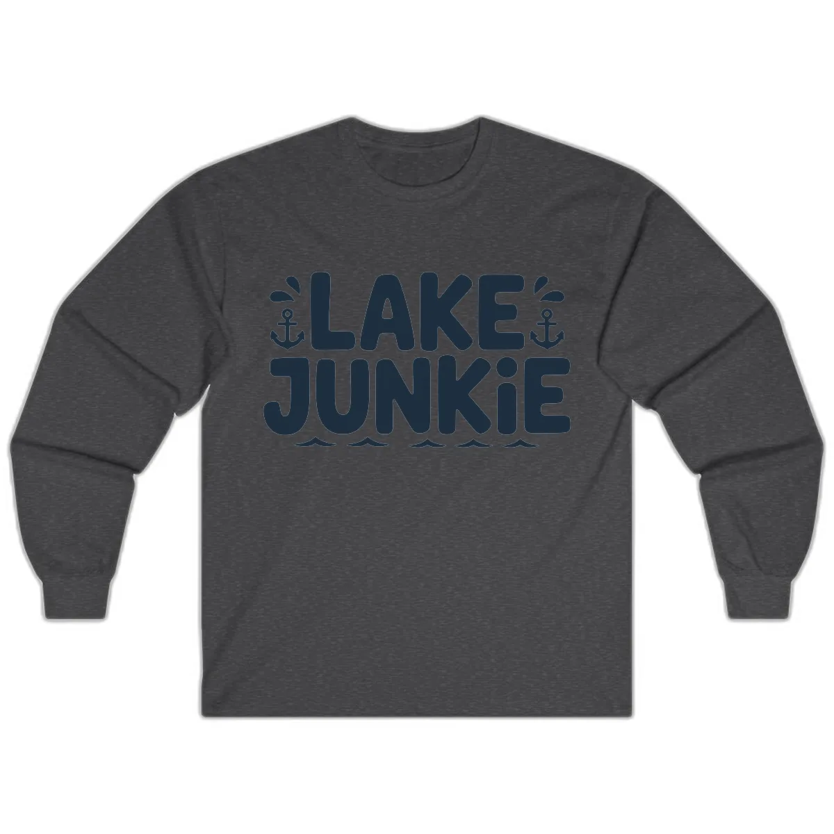 Lake Junkie Typography Design Long Sleeve in Dark Heather