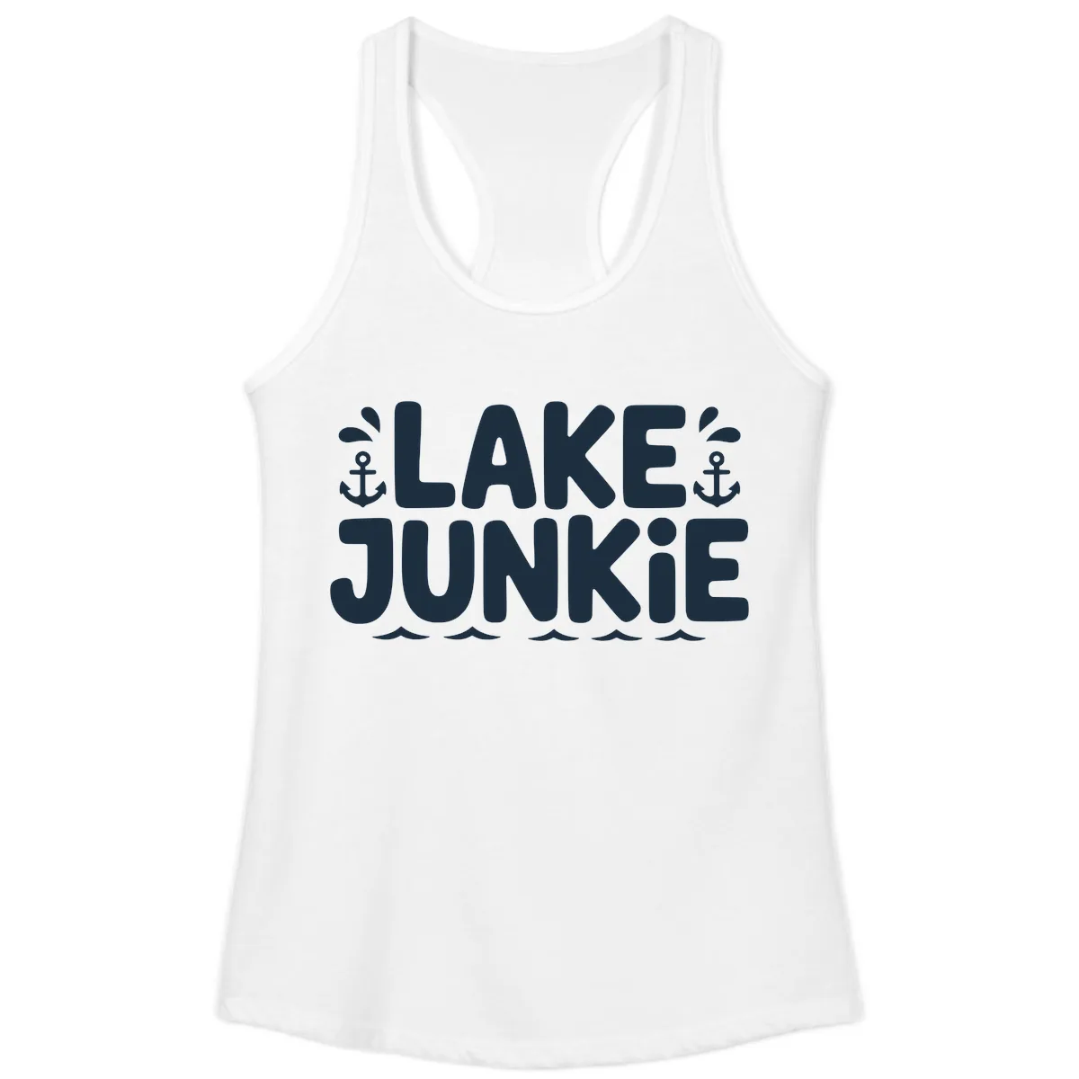 Lake Junkie Typography Design Ladies Tank in White
