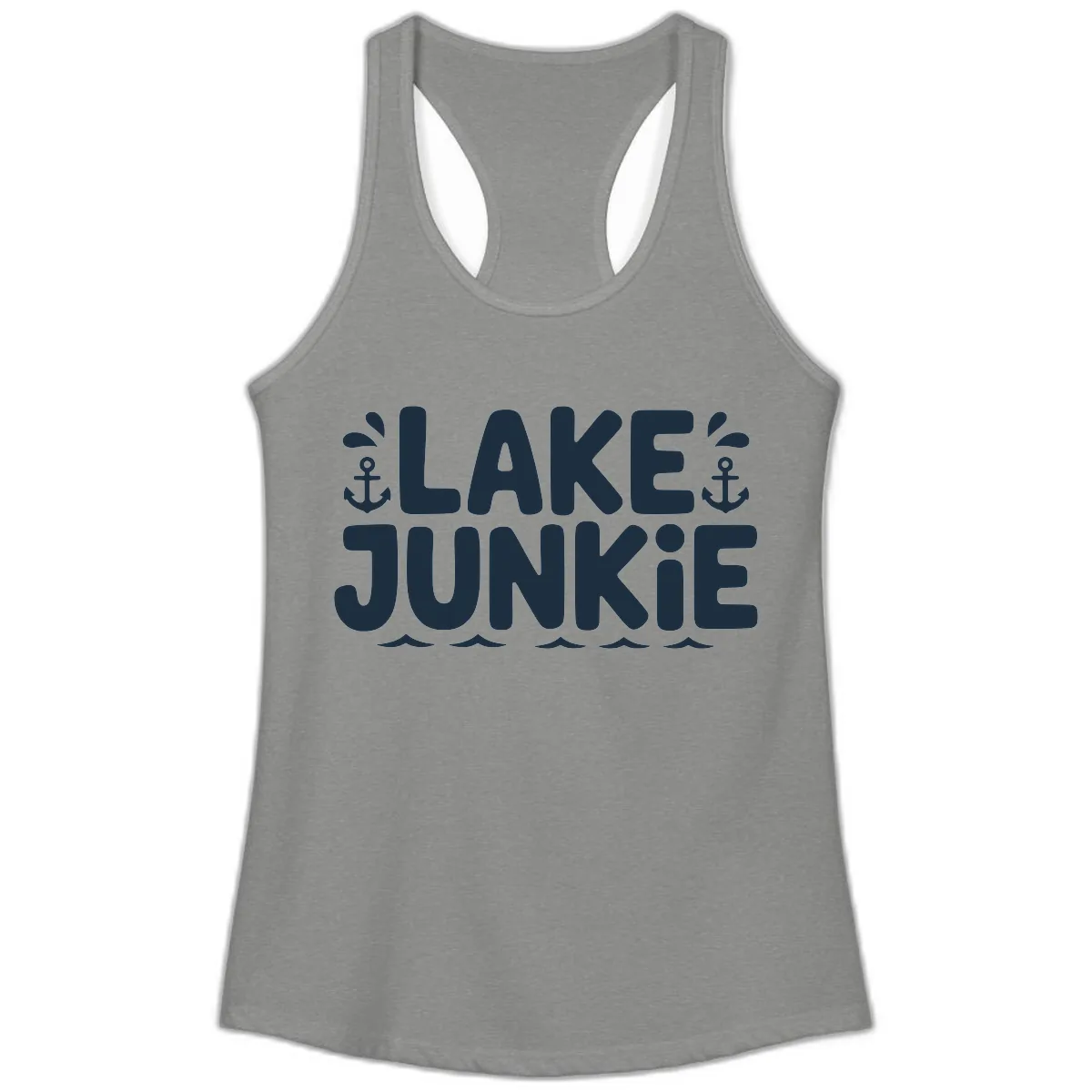 Lake Junkie Typography Design Ladies Tank in Heather Grey