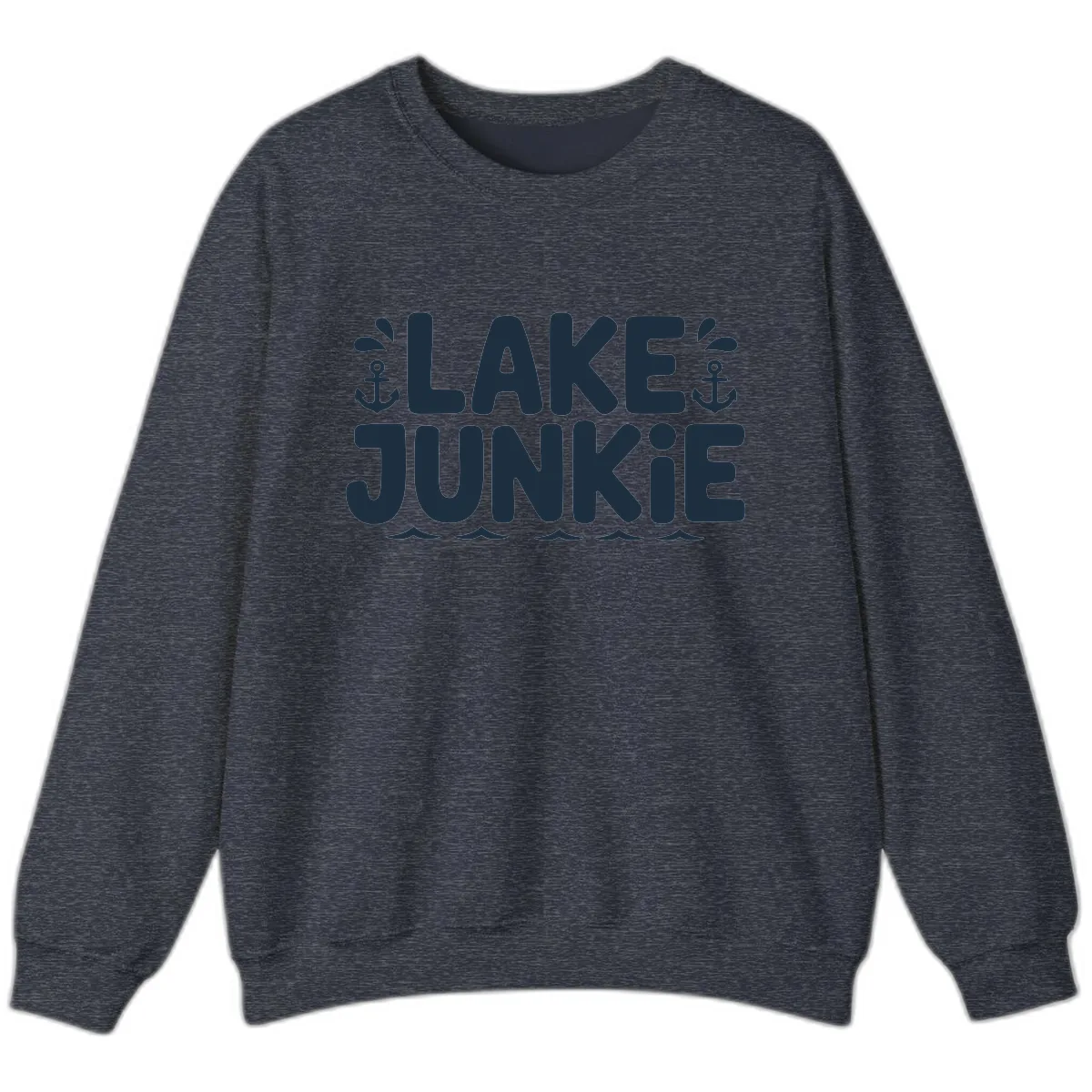 Lake Junkie Typography Design Sweatshirt in Heather Sport Dark Navy