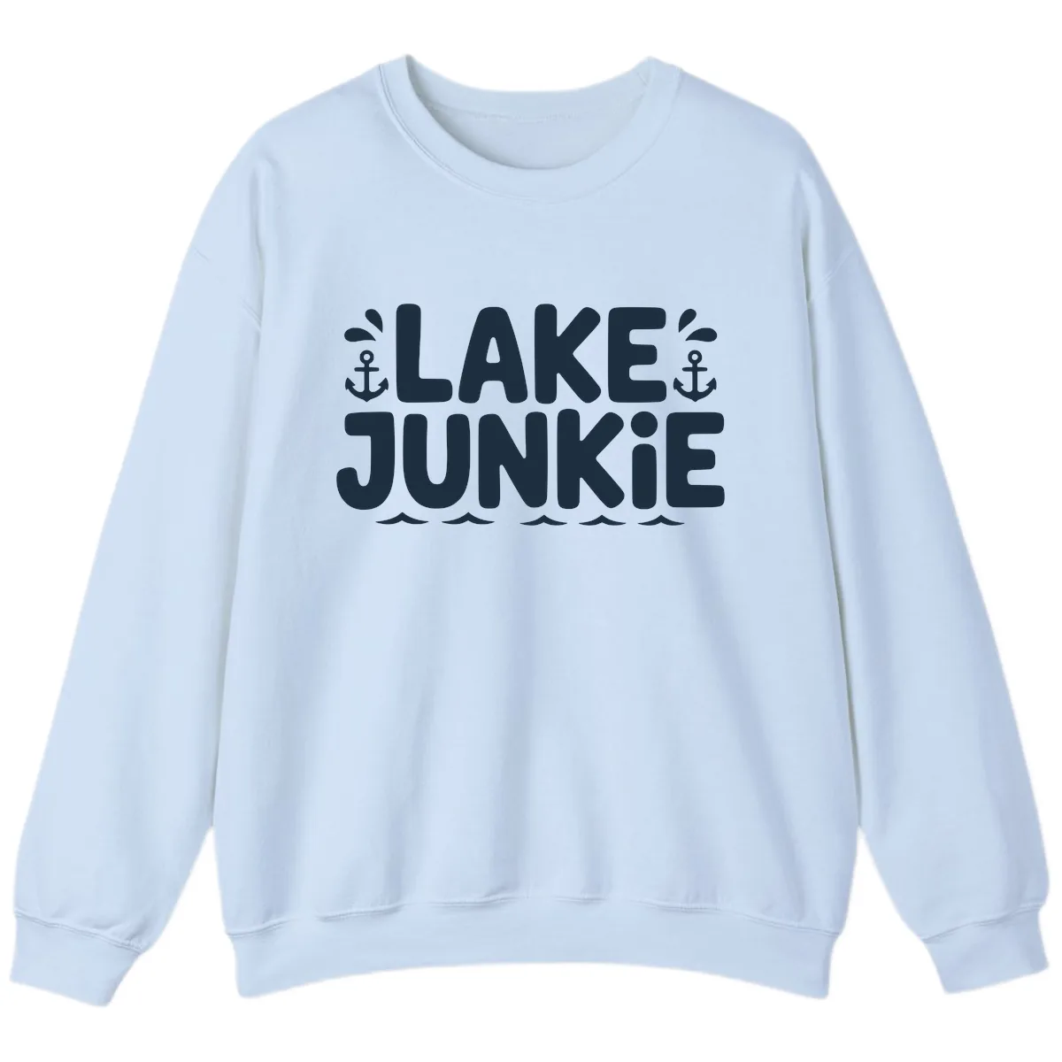 Lake Junkie Typography Design Sweatshirt in Light Blue