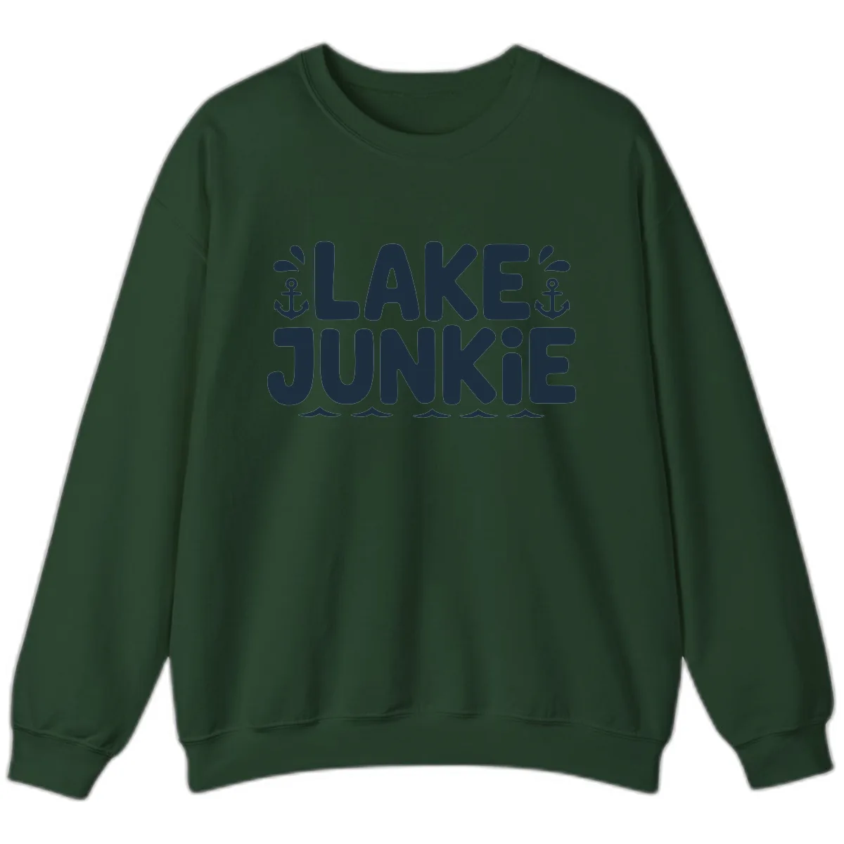 Lake Junkie Typography Design Sweatshirt in Forest Green
