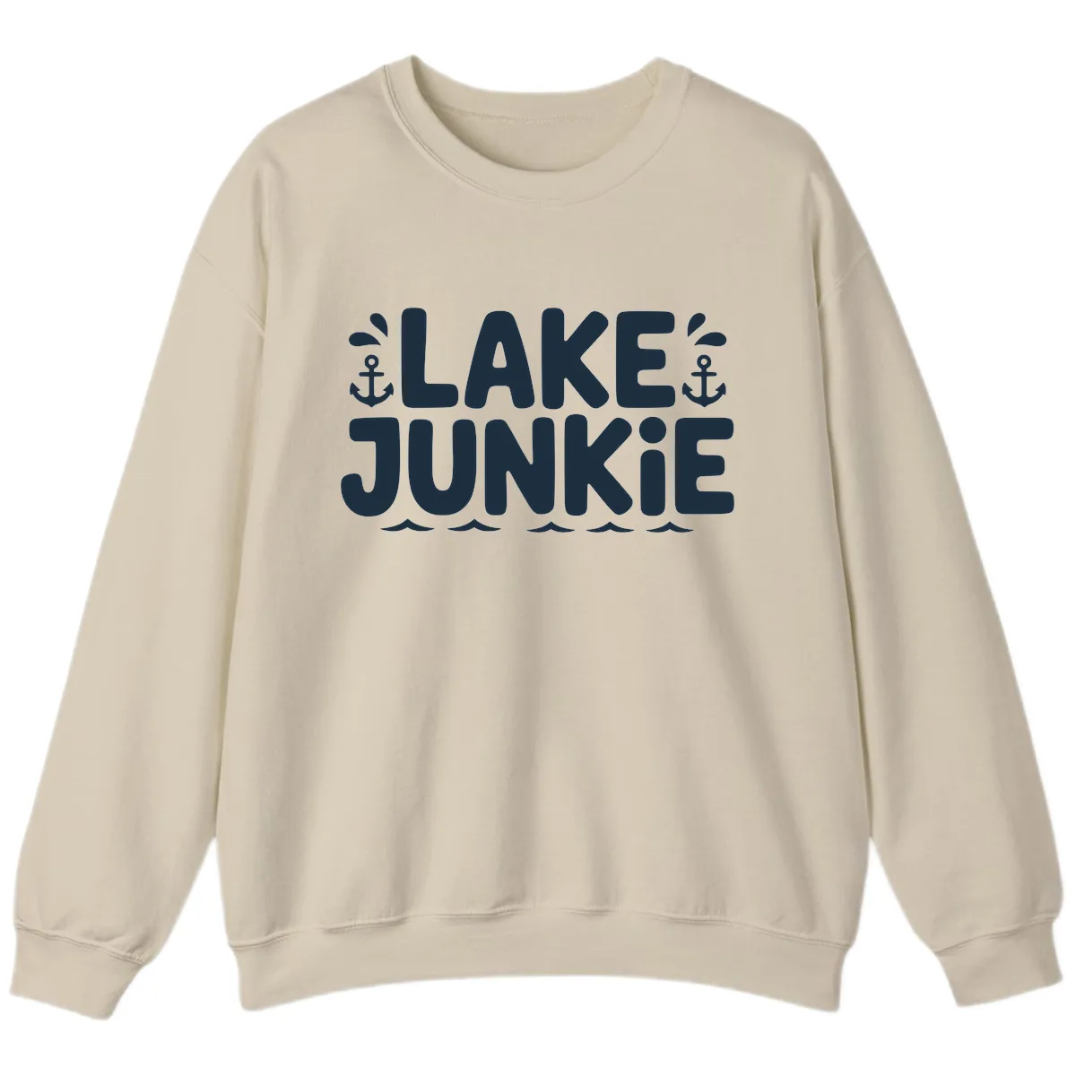 Lake Junkie Typography Design Sweatshirt in Sand
