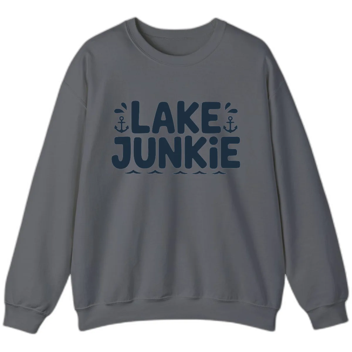 Lake Junkie Typography Design Sweatshirt in Charcoal