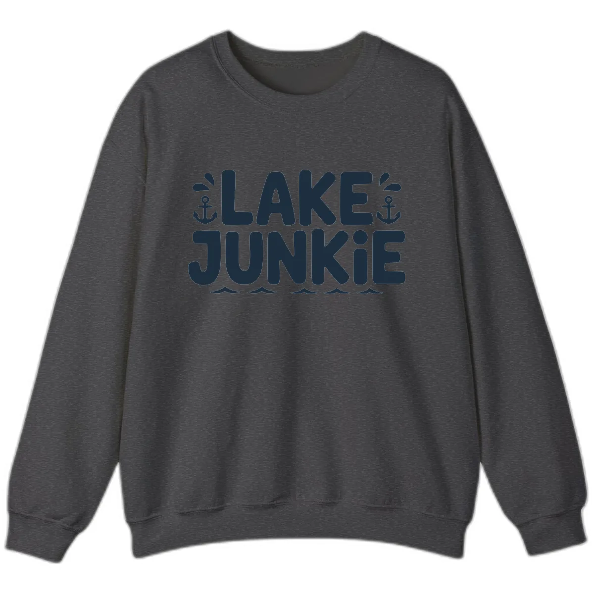 Lake Junkie Typography Design Sweatshirt in Dark Heather
