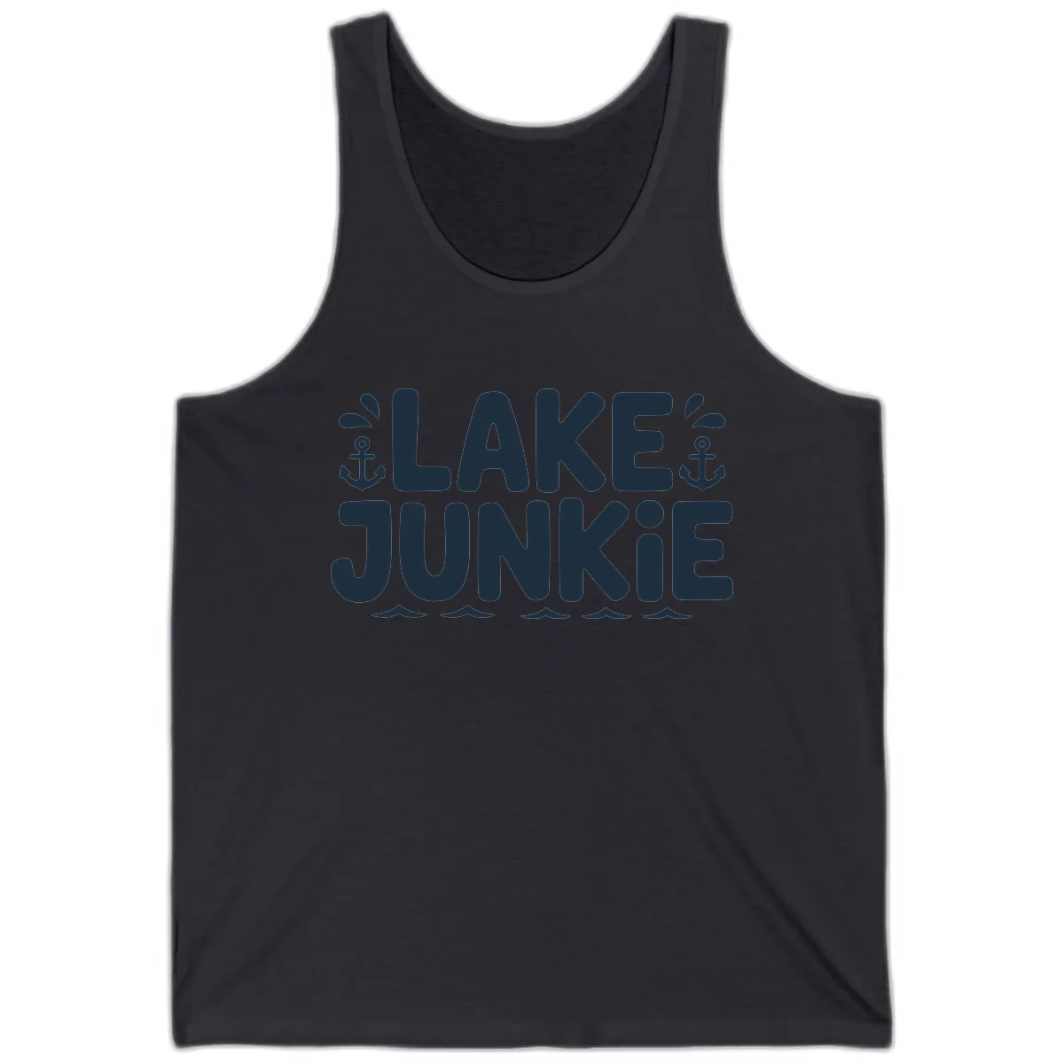 Lake Junkie Typography Design Tank in Dark Grey