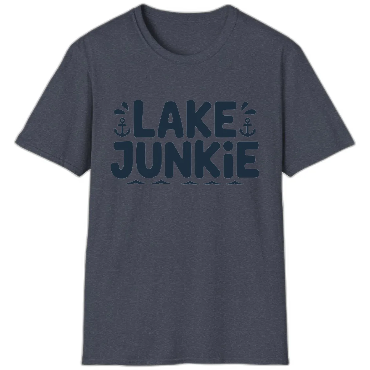 Lake Junkie Typography Design T-Shirt in Heather Navy