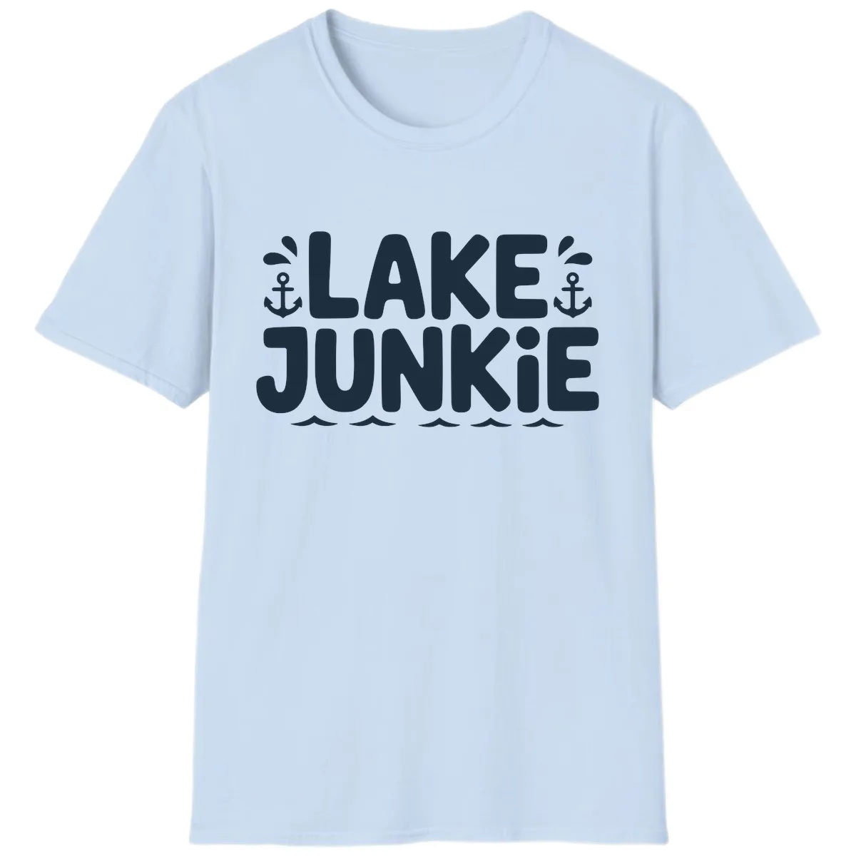Lake Junkie Typography Design T-Shirt in Light Blue