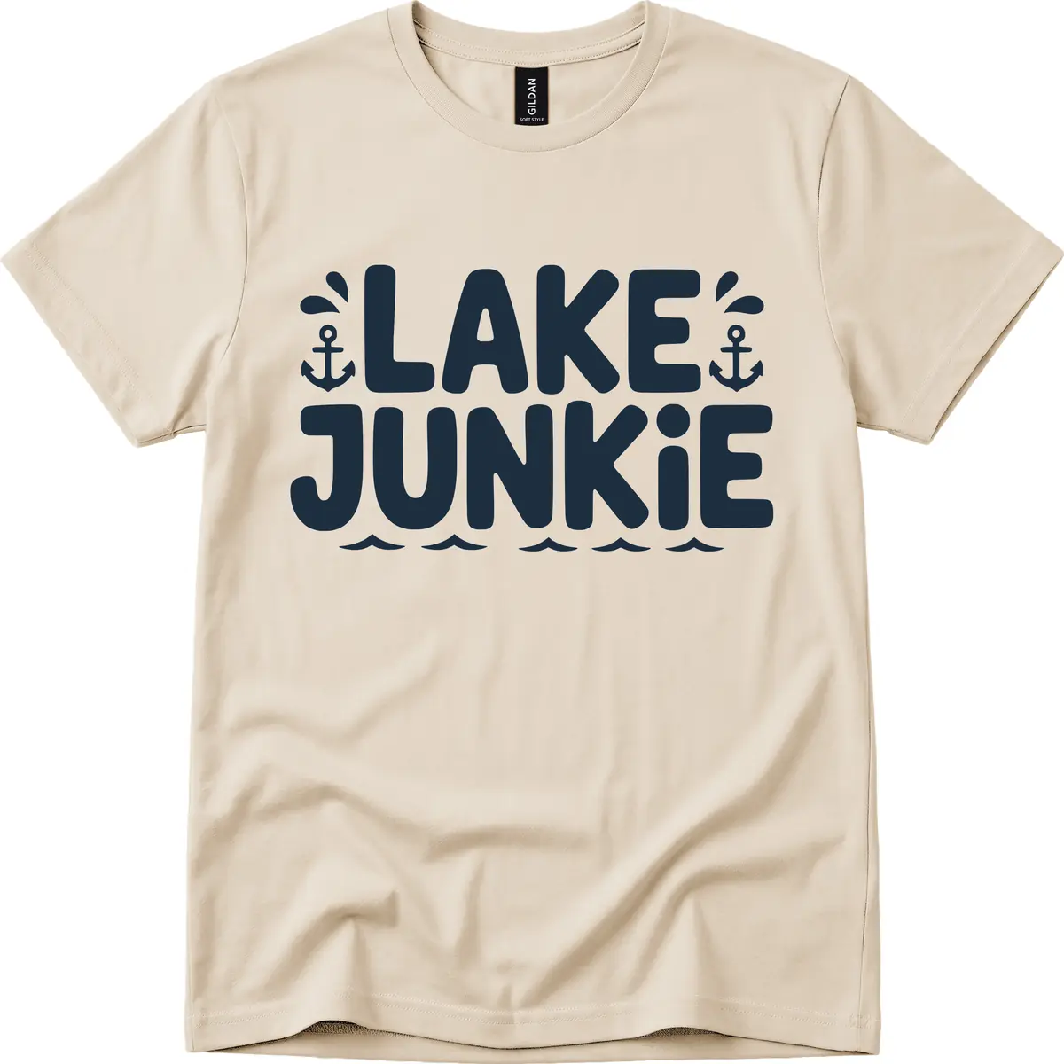 Lake Junkie Typography Design T-Shirt in Sand
