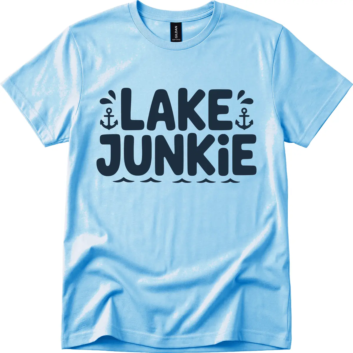 Lake Junkie Typography Design T-Shirt in Sky