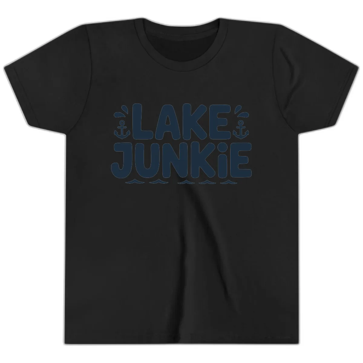 Lake Junkie Typography Design Youth T-Shirt in Black