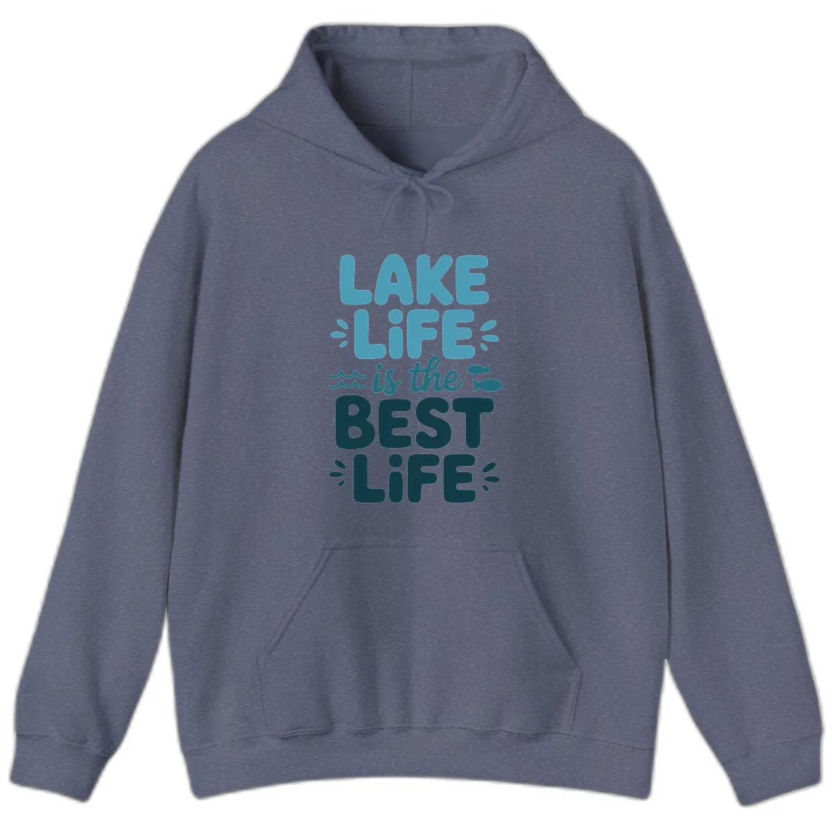 Lake Life Is The Best Life Typography Hoodie in Heather Navy