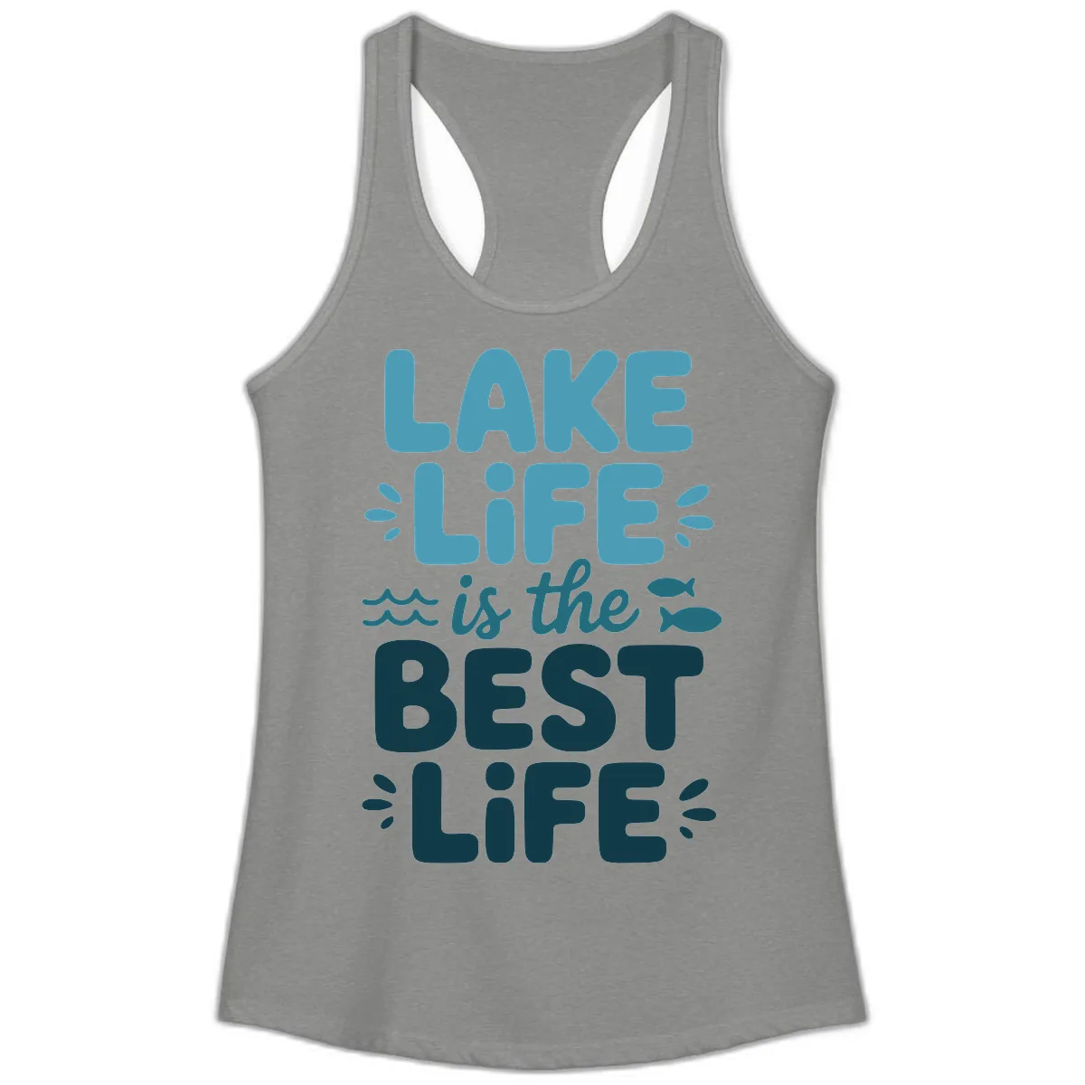 Lake Life Is The Best Life Typography Ladies Tank in Heather Grey