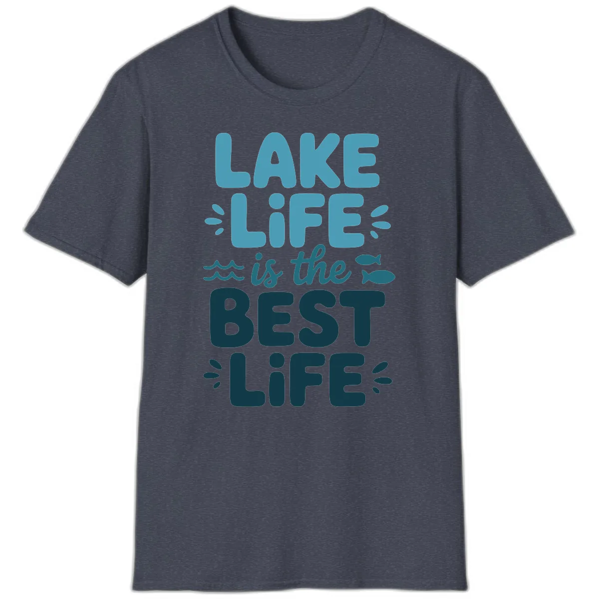 Lake Life Is The Best Life Typography T-Shirt in Heather Navy