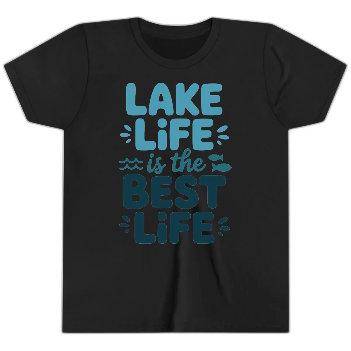 Lake Life Is The Best Life Typography Youth T-Shirt in Black