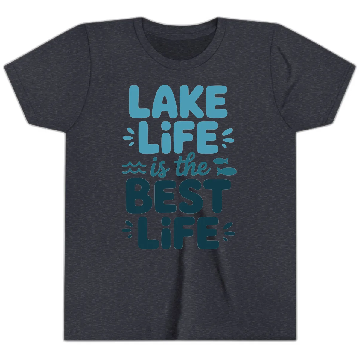 Lake Life Is The Best Life Typography Youth T-Shirt in Heather Navy