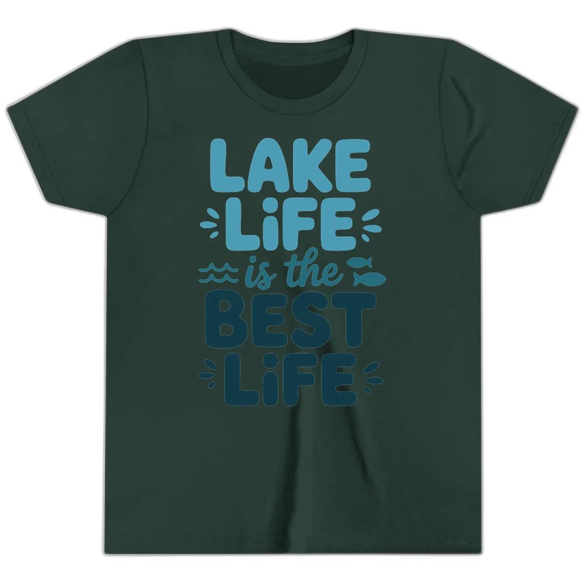 Lake Life Is The Best Life Typography Youth T-Shirt in Forest