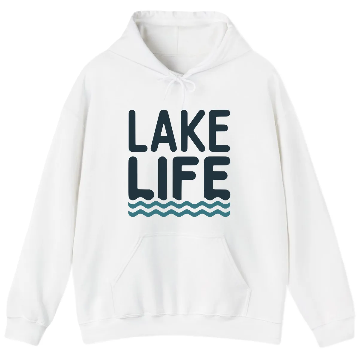 Lake Life Typography Design Hoodie in White