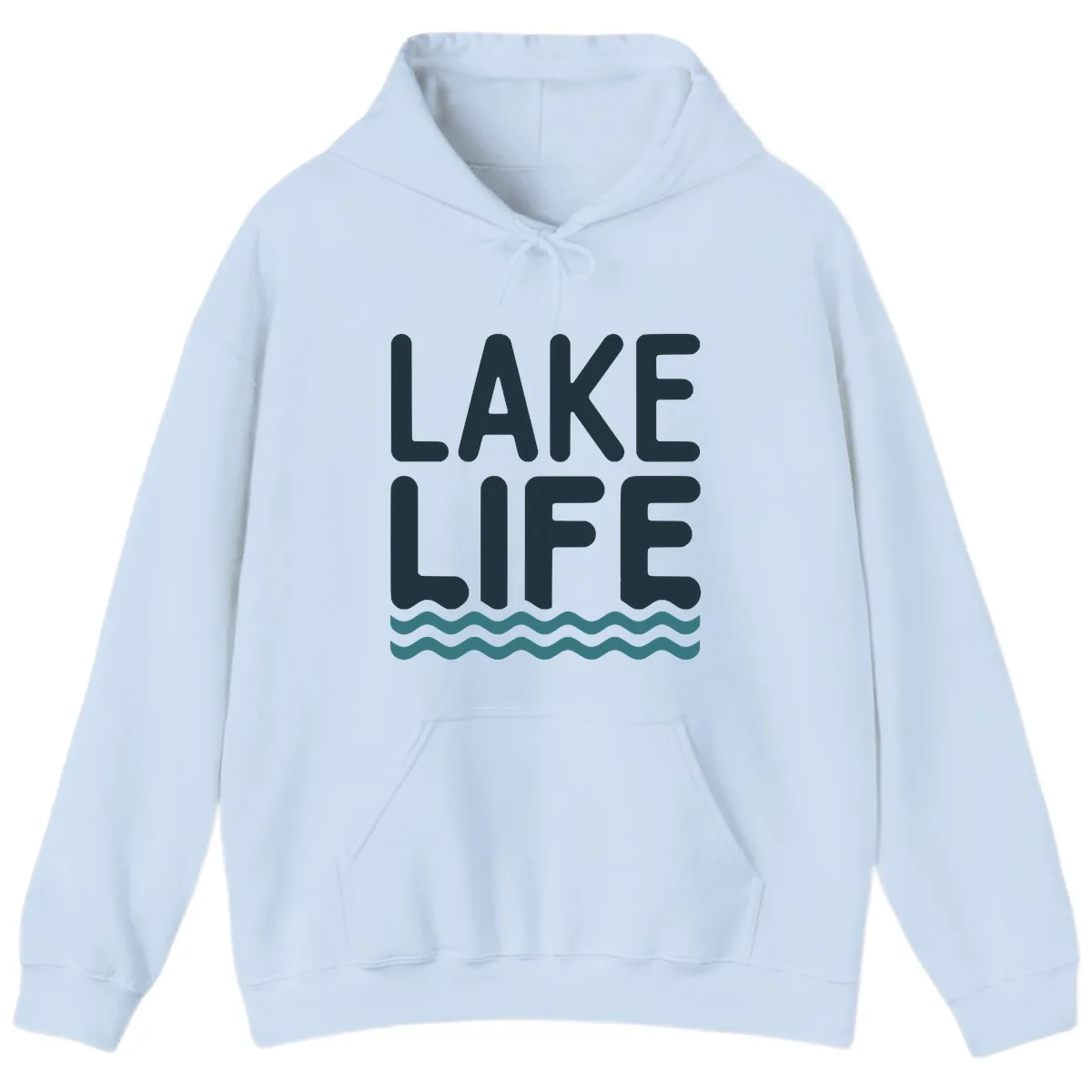 Lake Life Typography Design Hoodie in Light Blue