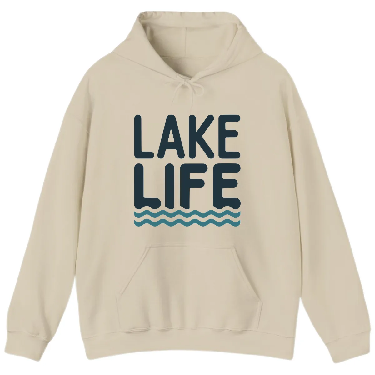 Lake Life Typography Design Hoodie in Sand