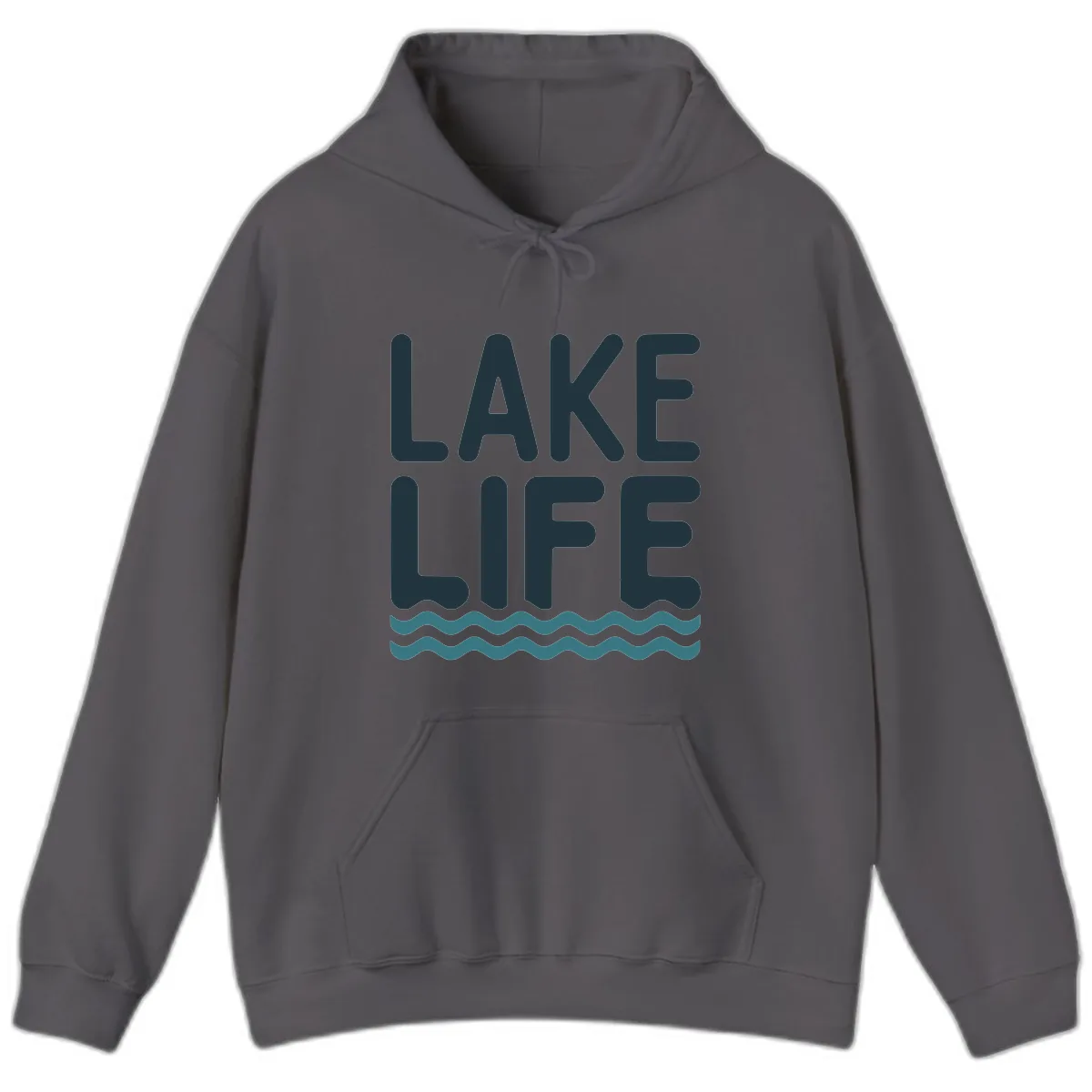 Lake Life Typography Design Hoodie in Charcoal