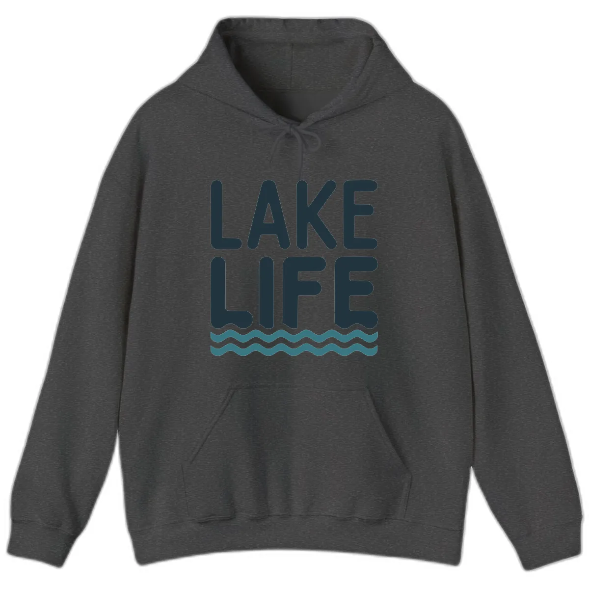 Lake Life Typography Design Hoodie in Dark Heather