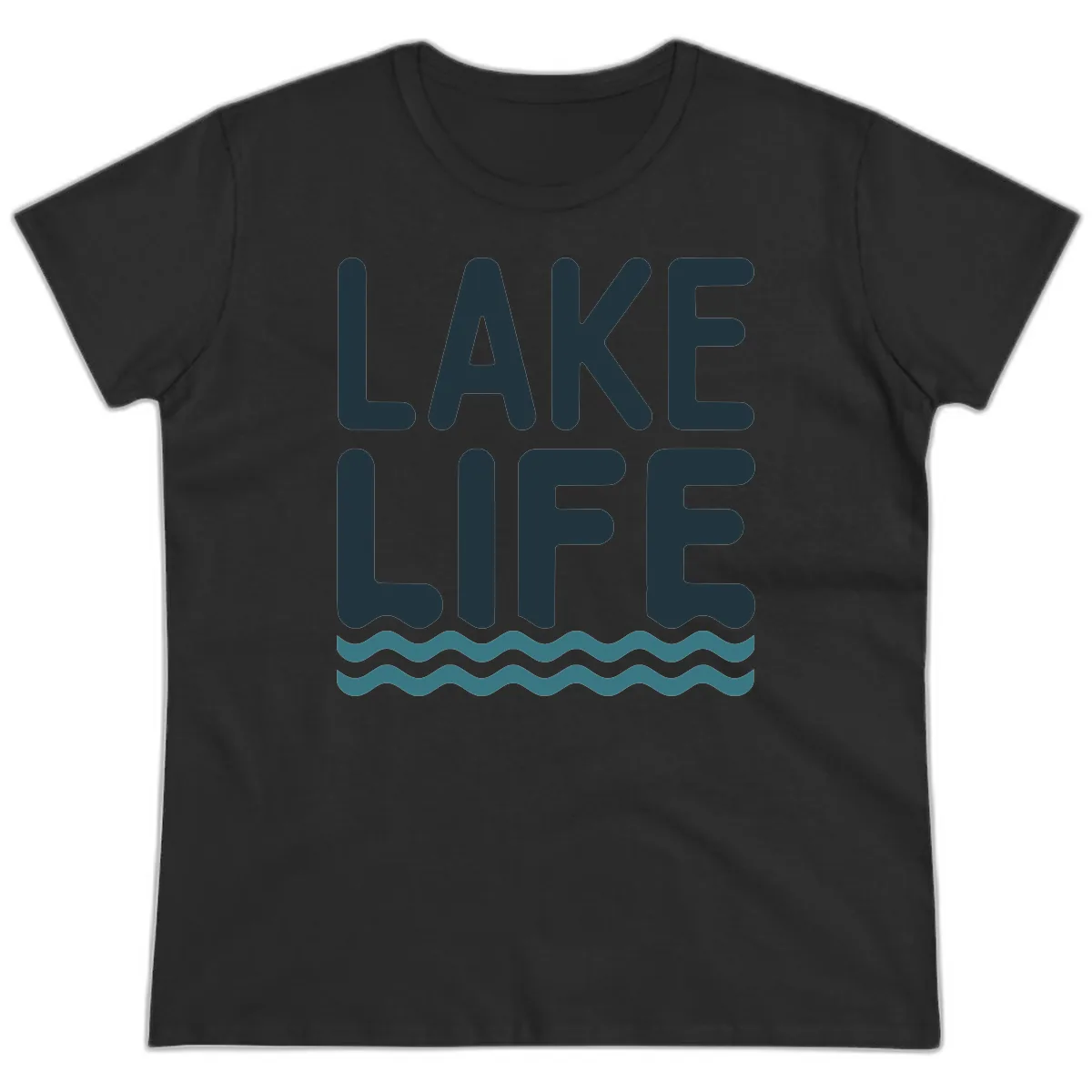 Lake Life Typography Design Ladies Tee in Black